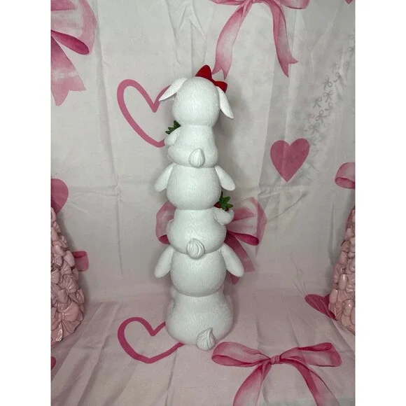 Easter Stacked Bunnies Holding Strawberries Decor - Picture 6 of 7